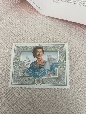 Decorative Happy Birthday Commemorative Stamp Print in Green and Blue